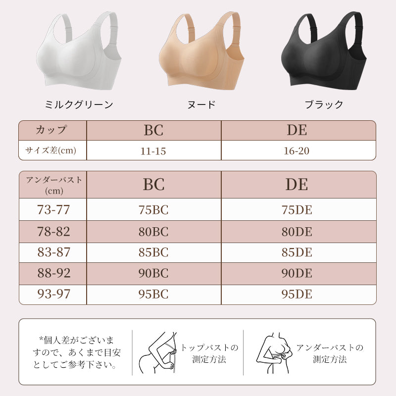 小さく見せるブラ ノンワイヤー シームレス 12cm脇高設計 垂れ防止 補正ブラ B〜Dカップ | TIRASS