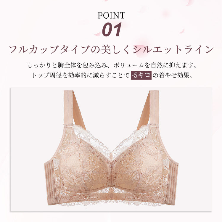 TIRASS ノンワイヤーブラジャー レース｜脇高 小さく見せる 背中すっきり 大きいサイズ B〜E 75-95