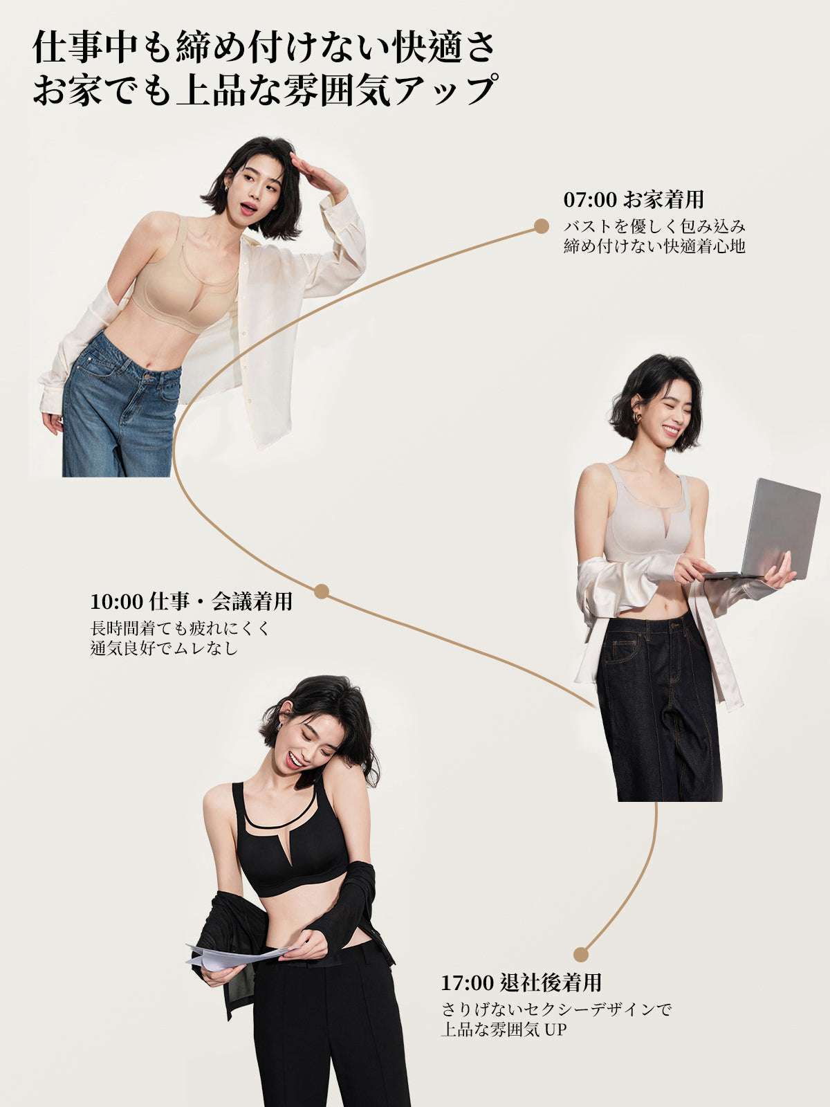 TIRASS シームレスブラジャー ノンワイヤー 脇高設計 胸を小さく見せる 薄手 通気性 垂れ防止 M〜2XL
