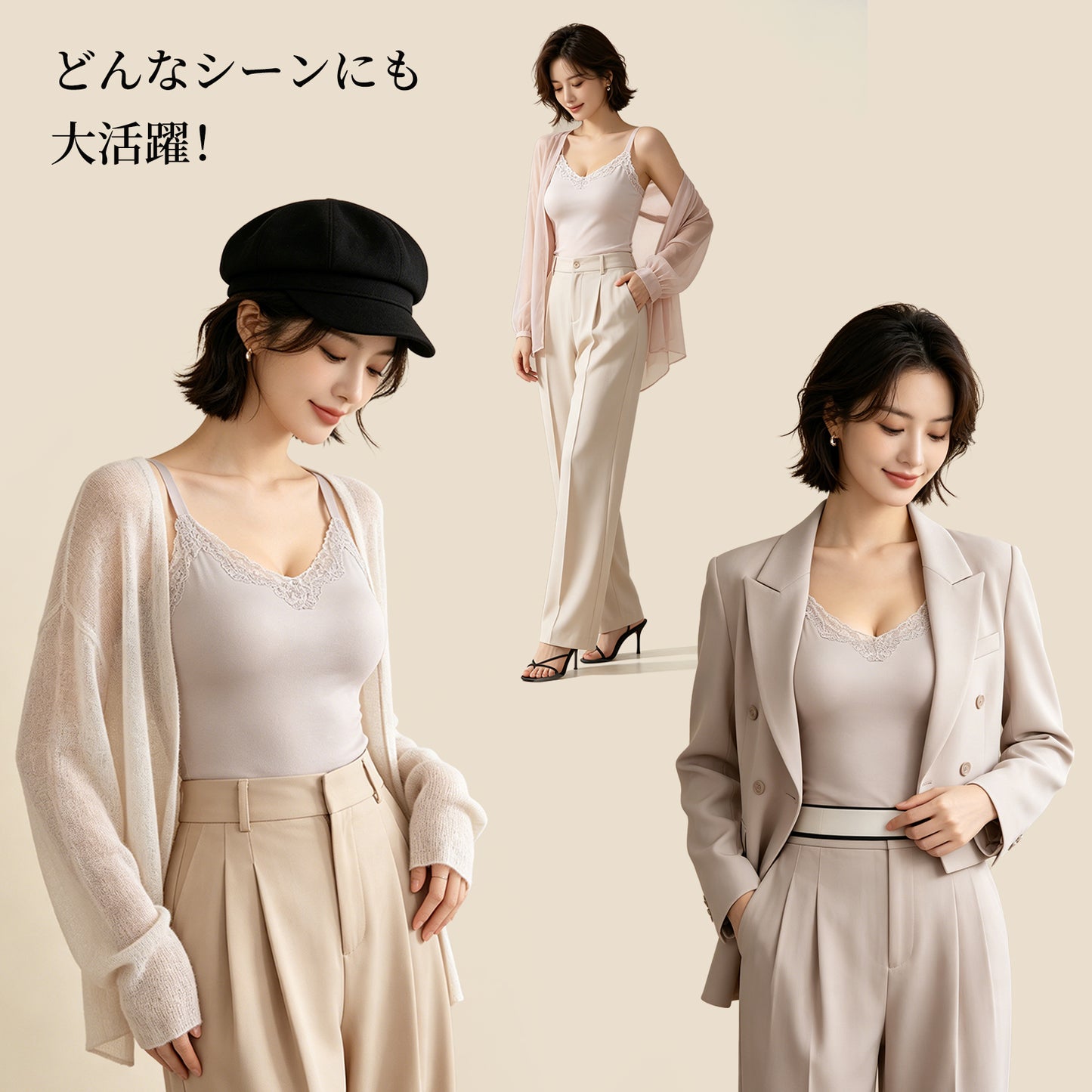TIRASS カップ付きタンクトップ 接触涼感 ノンワイヤー ブラトップ 大きいサイズ対応 M〜2XL