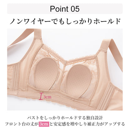 TIRASS 脇高ブラ ノンワイヤーブラジャー レース 補正ブラ 小さく見せる 脇肉カバー 離れ胸・垂れ防止 通気性 B75〜E95