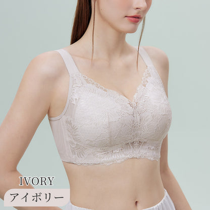 TIRASS ノンワイヤーブラジャー レース｜脇高 小さく見せる 背中すっきり 大きいサイズ B〜E 75-95