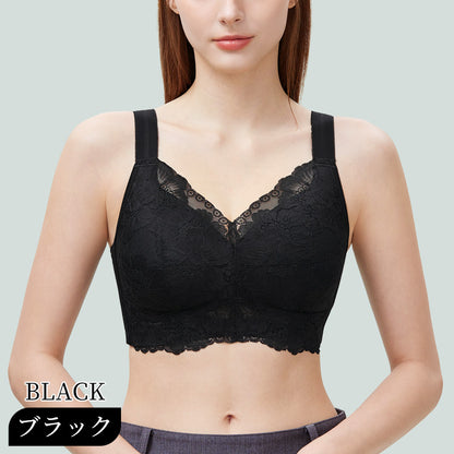 TIRASS ノンワイヤーブラジャー レース｜脇高 小さく見せる 背中すっきり 大きいサイズ B〜E 75-95