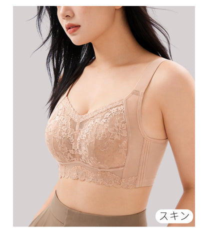 TIRASS 脇高ブラ ノンワイヤーブラジャー レース 補正ブラ 小さく見せる 脇肉カバー 離れ胸・垂れ防止 通気性 B75〜F95