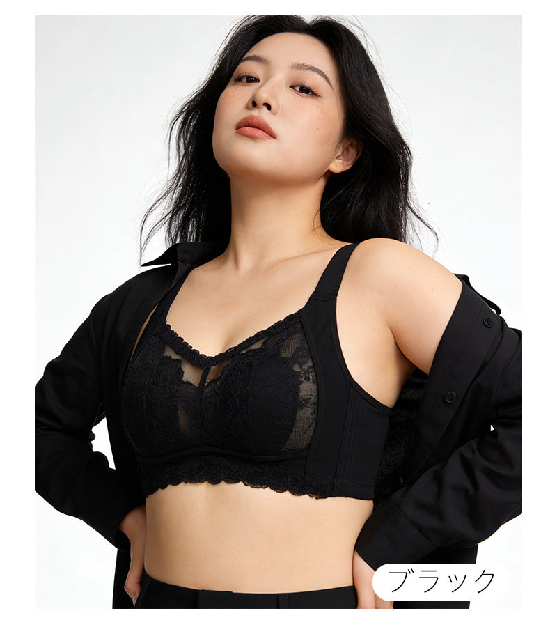 TIRASS 脇高ブラ ノンワイヤーブラジャー レース 補正ブラ 小さく見せる 脇肉カバー 離れ胸・垂れ防止 通気性 B75〜F95