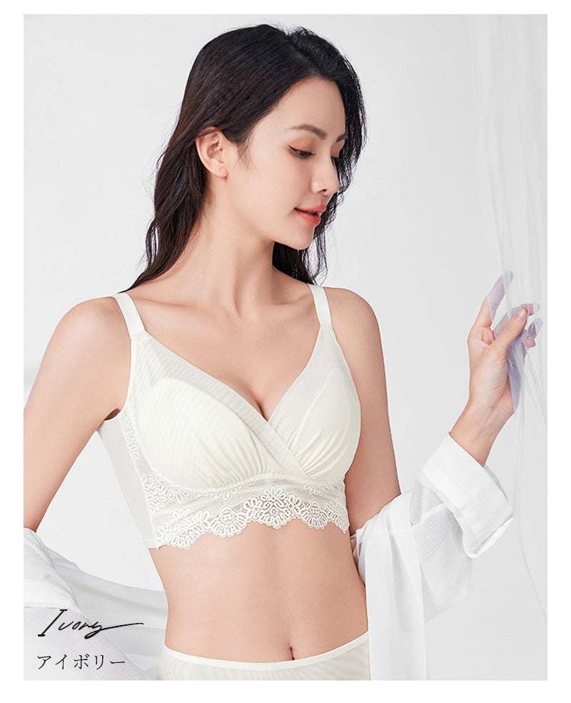 TIRASS ナイトブラ 昼夜兼用｜ノンワイヤー 脇高 レースブラ 授乳ブラ 24時間快適 S～2XL